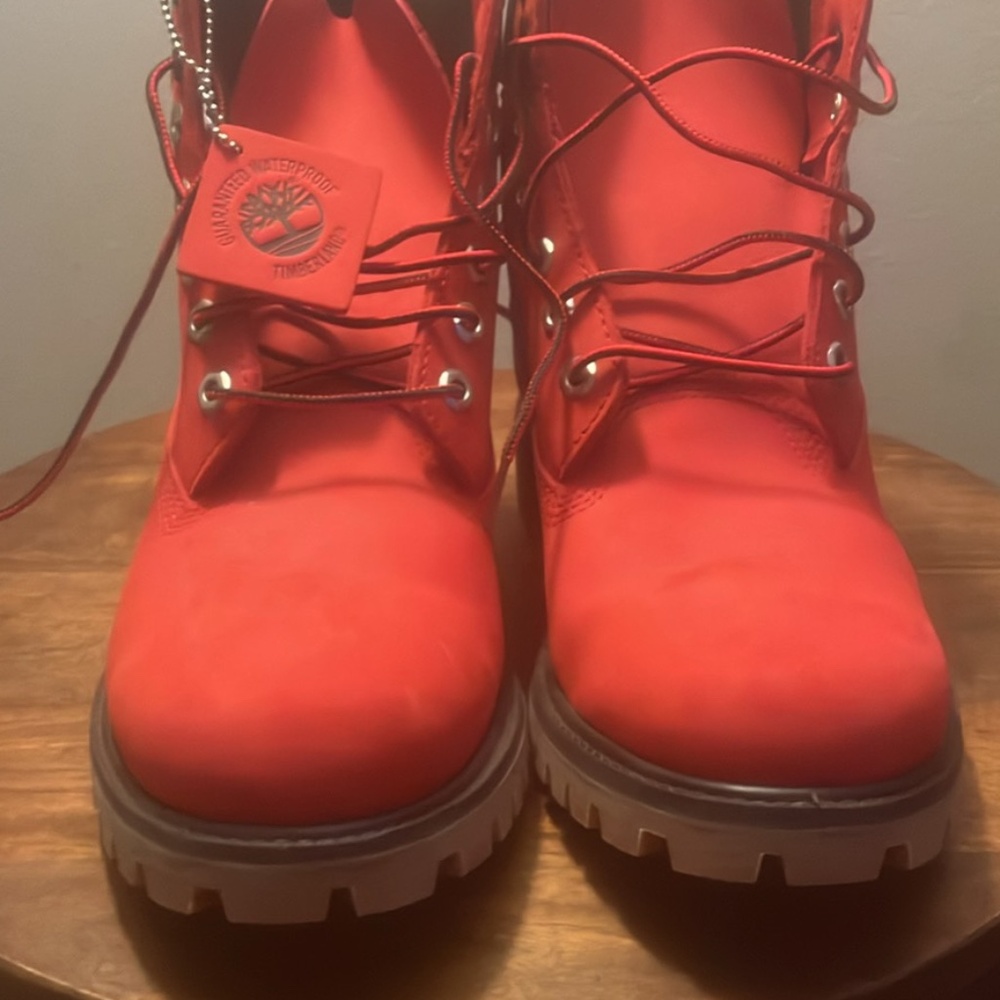 New red timberland boots